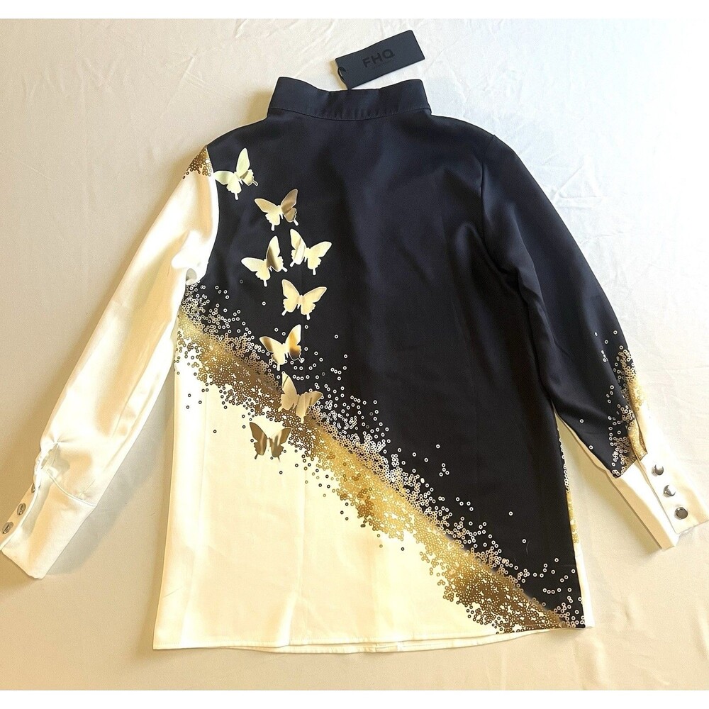 FHQ Collection Woman’s Blouse Button Shirt S Preppy Butterfly Fantasy Print Top - Picture 4 of 7